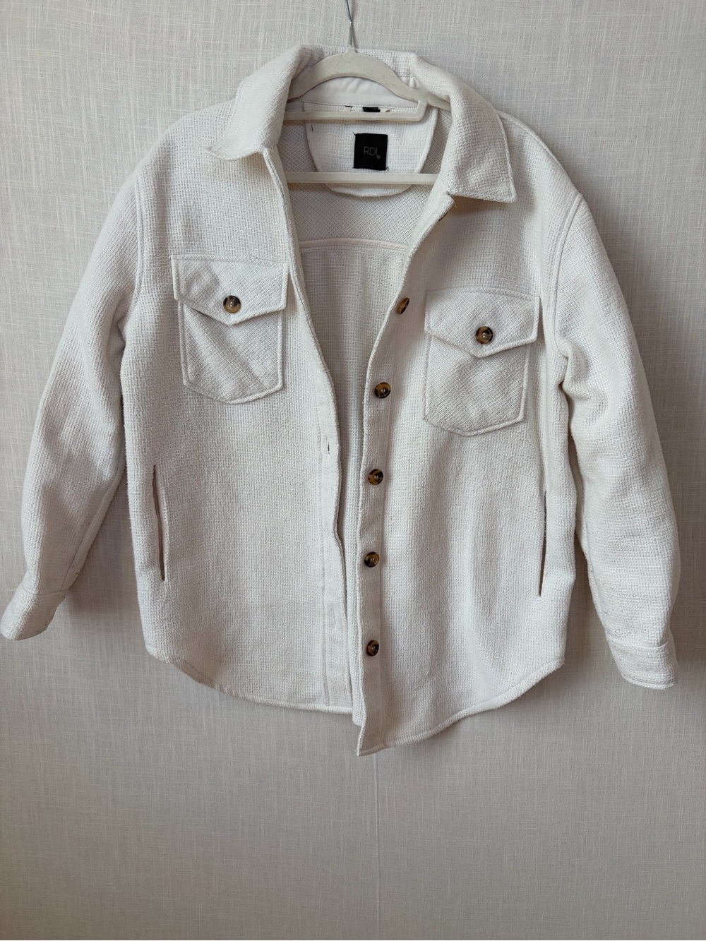 Cream Button-Front Shacket Jacket - Picture 4 of 5